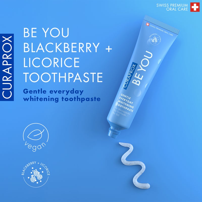 CURAPROX Be You Toothpaste Blackberry + Liquorice | 60ml Gentle Whitening Fluoride Toothpaste | SLS-Free, Microplastic-Free, Triclosan-Free Formula | Blue - Image 2